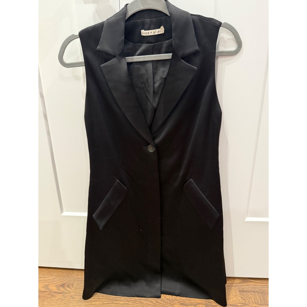 Alice Olivia Black Sleeveless Tuxedo‎ Style Blazer Dress Mini XS - Picture 3 of 6